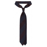 Viola Milano - Raw Block Stripe 3-Fold Grenadine Tie - Denim/Wine - Handmade in Italy - Luxury Exclusive Collection