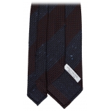 Viola Milano - Raw Block Stripe 3-Fold Grenadine Tie - Denim/Wine - Handmade in Italy - Luxury Exclusive Collection