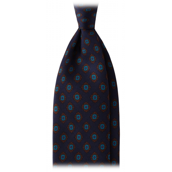 Viola Milano - Rosette Pattern Selftipped Silk Tie - Navy - Handmade in Italy - Luxury Exclusive Collection