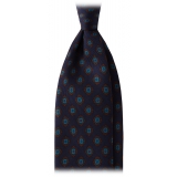 Viola Milano - Rosette Pattern Selftipped Silk Tie - Navy - Handmade in Italy - Luxury Exclusive Collection