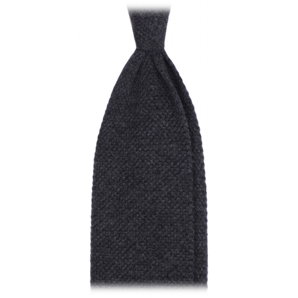 Viola Milano - Solid Knitted 100% Cashmere Tie - Charcoal - Handmade in Italy - Luxury Exclusive Collection