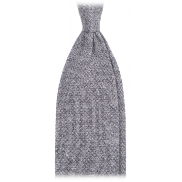 Viola Milano - Cravatta in 100% Cashmere Lavorata a Maglia - Grigio Chiaro - Handmade in Italy - Luxury Exclusive Collection