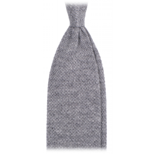 Viola Milano - Solid Knitted 100% Cashmere Tie - Light Grey - Handmade in Italy - Luxury Exclusive Collection