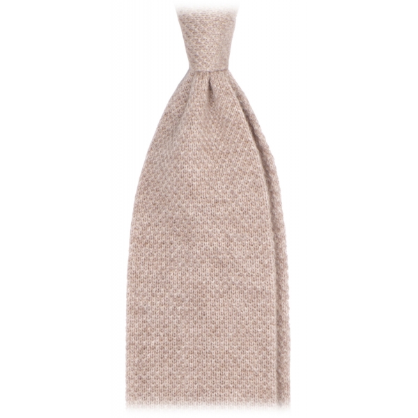 Viola Milano - Solid Knitted 100% Cashmere Tie - Sand - Handmade in Italy - Luxury Exclusive Collection