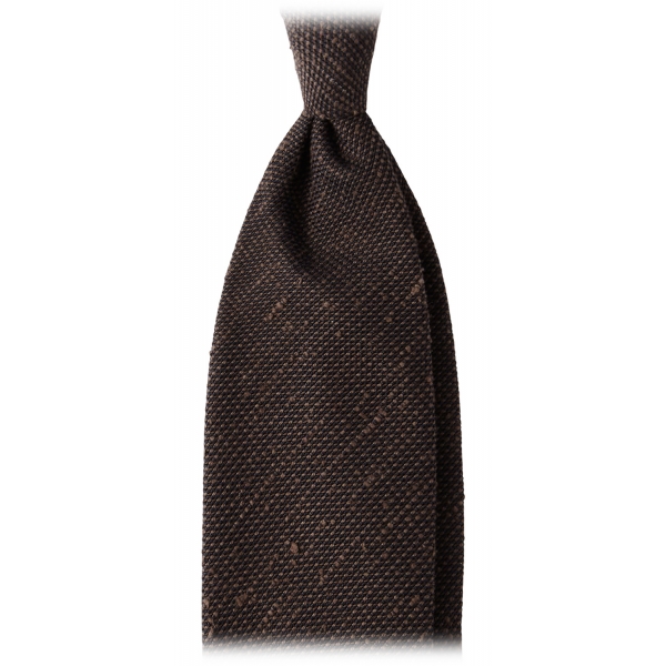 Viola Milano - Solid Woven Grenadine/Shantung Tie - Brown - Handmade in Italy - Luxury Exclusive Collection