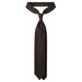 Viola Milano - Solid Woven Grenadine/Shantung Tie - Brown - Handmade in Italy - Luxury Exclusive Collection