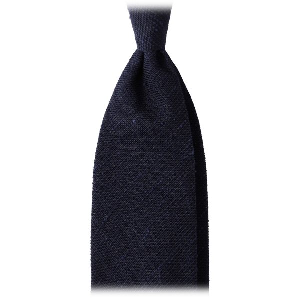 Viola Milano - Solid Woven Grenadine/Shantung Tie - Navy - Handmade in Italy - Luxury Exclusive Collection