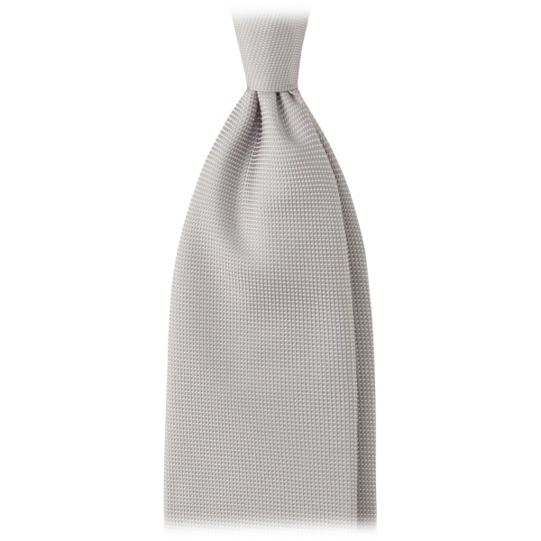 Viola Milano - Solid Woven Selftipped Silk Tie - Silver II - Handmade in Italy - Luxury Exclusive Collection