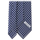 Viola Milano - Square Cube Selftipped Silk Tie - Navy - Handmade in Italy - Luxury Exclusive Collection