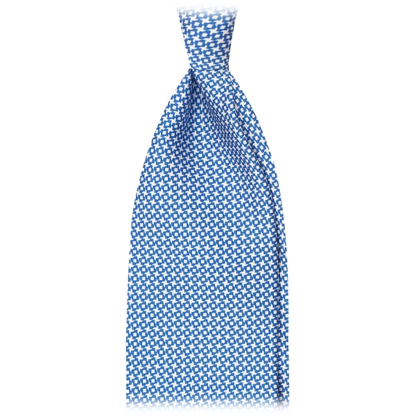Viola Milano - Star Pattern Selftipped Italian Silk Tie - Blue - Handmade in Italy - Luxury Exclusive Collection