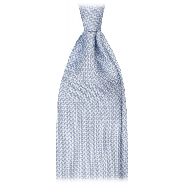 Viola Milano - Star Pattern Selftipped Italian Silk Tie - Light Blue - Handmade in Italy - Luxury Exclusive Collection