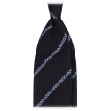 Viola Milano - Stripe 3-Fold Untipped Grenadine Tie - Navy/Sea - Handmade in Italy - Luxury Exclusive Collection