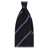 Viola Milano - Stripe 3-Fold Untipped Grenadine Tie - Navy/Sea - Handmade in Italy - Luxury Exclusive Collection