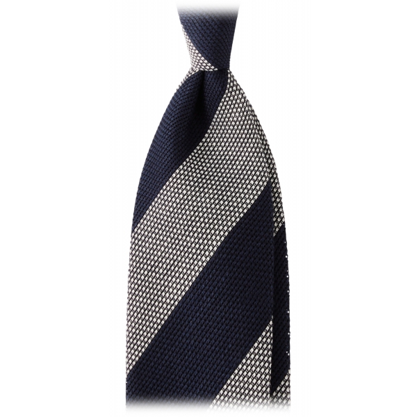 Viola Milano - Stripe 3-Fold Woven Grenadine Tie - Navy/White - Handmade in Italy - Luxury Exclusive Collection