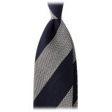 Viola Milano - Stripe 3-Fold Woven Grenadine Tie - Navy/White - Handmade in Italy - Luxury Exclusive Collection