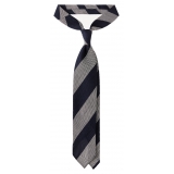 Viola Milano - Stripe 3-Fold Woven Grenadine Tie - Navy/White - Handmade in Italy - Luxury Exclusive Collection