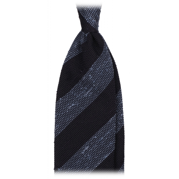 Viola Milano - Stripe Handrolled Woven Grenadine/Shantung Tie - Navy/Sea Mix - Handmade in Italy - Luxury Exclusive Collection