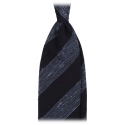 Viola Milano - Stripe Handrolled Woven Grenadine/Shantung Tie - Navy/Sea Mix - Handmade in Italy - Luxury Exclusive Collection
