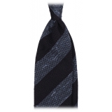 Viola Milano - Stripe Handrolled Woven Grenadine/Shantung Tie - Navy/Sea Mix - Handmade in Italy - Luxury Exclusive Collection