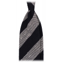 Viola Milano - Stripe Handrolled Woven Grenadine/Shantung Tie - Navy/White - Handmade in Italy - Luxury Exclusive Collection