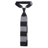 Viola Milano - Stripe Knitted 100% Cashmere Tie - Charcoal/Grey - Handmade in Italy - Luxury Exclusive Collection