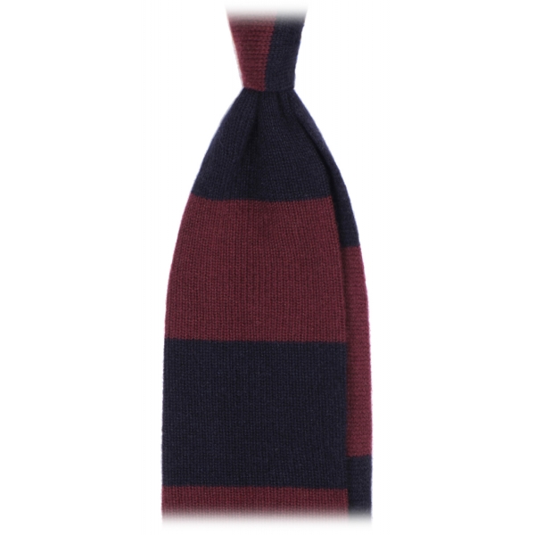 Viola Milano - Stripe Knitted 100% Cashmere Tie - Navy/Wine - Handmade in Italy - Luxury Exclusive Collection