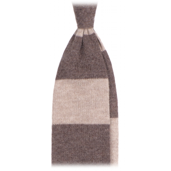 Viola Milano - Stripe Knitted 100% Cashmere Tie - Sand/Beige - Handmade in Italy - Luxury Exclusive Collection