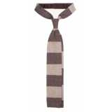 Viola Milano - Stripe Knitted 100% Cashmere Tie - Sand/Beige - Handmade in Italy - Luxury Exclusive Collection