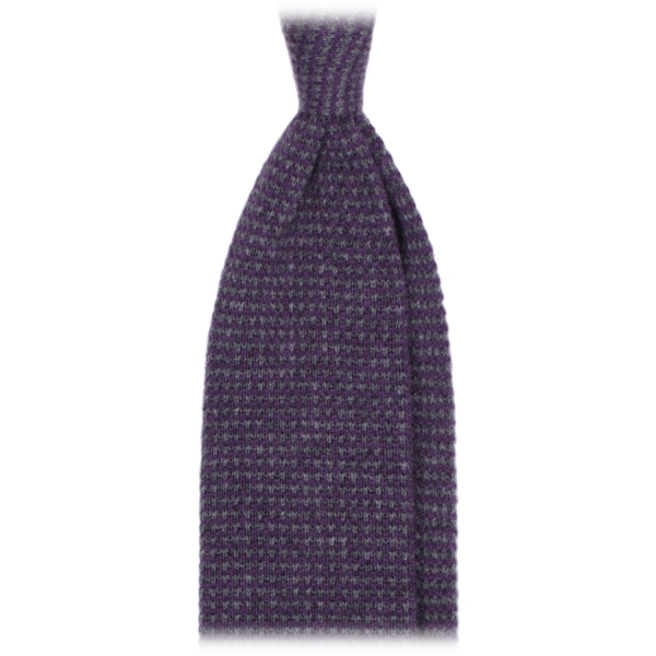 Viola Milano - Two-Tone Knitted 100% Cashmere Tie - Purple/Grey - Handmade in Italy - Luxury Exclusive Collection