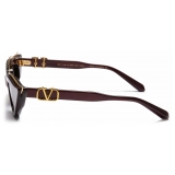 Valentino - Occhiali da Sole Cat-Eye V-Goldcut II con Inserto in Titanio - Marrone Scuro - Valentino Eyewear