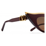 Valentino - Occhiali da Sole Cat-Eye V-Goldcut II con Inserto in Titanio - Marrone Scuro - Valentino Eyewear