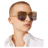 Valentino - V-Light Square Oversized Sunglasses in Titanium - Brown - Valentino Eyewear