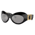 Versace - Occhiale da Sole Shield Ovali - Nero Argento Specchio - Occhiali da Sole - Versace Eyewear