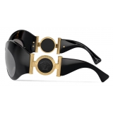 Versace - Occhiale da Sole Shield Ovali - Nero Argento Specchio - Occhiali da Sole - Versace Eyewear