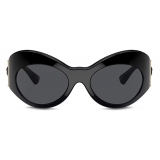 Versace - Occhiale da Sole Shield Ovali - Nero Grigio Scuro - Occhiali da Sole - Versace Eyewear