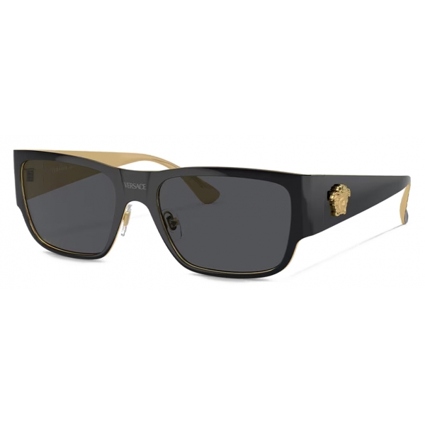 Versace - La Medusa Squared Sunglasses - Black Gold Dark Gray - Sunglasses - Versace Eyewear
