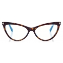 Tom Ford - Magnetic Clip Blue Block Cat Eye Opticals - Havana Scuro - FT5896-B - Occhiali da Vista - Tom Ford Eyewear