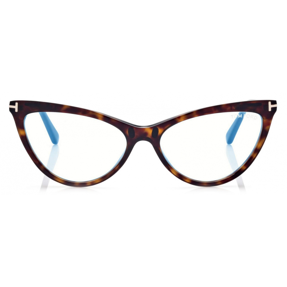 Tom Ford - Magnetic Clip Blue Block Cat Eye Opticals - Dark Havana ...