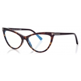 Tom Ford - Magnetic Clip Blue Block Cat Eye Opticals - Havana Scuro - FT5896-B - Occhiali da Vista - Tom Ford Eyewear