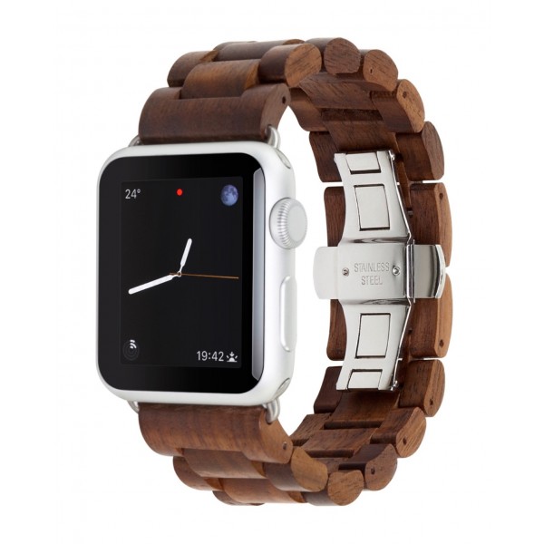 Woodcessories - Noce / Argento Cinturino in Legno Apple Watch 42 mm - Eco Strap - Acciaio Inossidabile - Cinturino in Legno