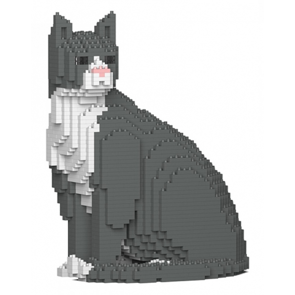 Jekca - Grey Tuxedo Cat 01S - Lego - Sculpture - Construction - 4D - Brick Animals - Toys