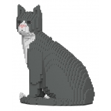 Jekca - Grey Tuxedo Cat 01S - Lego - Sculpture - Construction - 4D - Brick Animals - Toys