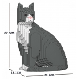 Jekca - Grey Tuxedo Cat 01S - Lego - Sculpture - Construction - 4D - Brick Animals - Toys