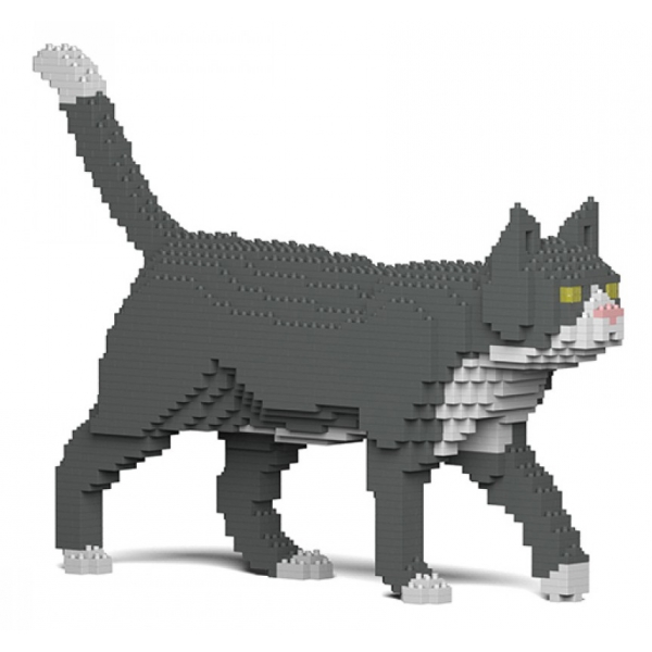 Jekca - Grey Tuxedo Cat 02S - Lego - Scultura - Costruzione - 4D - Animali di Mattoncini - Toys