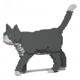 Jekca - Grey Tuxedo Cat 02S - Lego - Sculpture - Construction - 4D - Brick Animals - Toys
