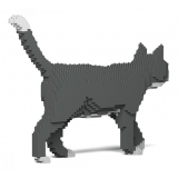 Jekca - Grey Tuxedo Cat 02S - Lego - Sculpture - Construction - 4D - Brick Animals - Toys
