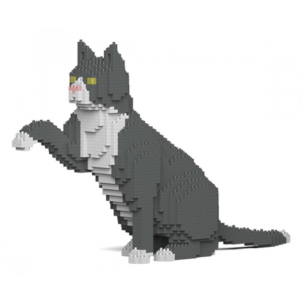Jekca - Grey Tuxedo Cat 03S - Lego - Sculpture - Construction - 4D - Brick Animals - Toys