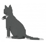 Jekca - Grey Tuxedo Cat 03S - Lego - Sculpture - Construction - 4D - Brick Animals - Toys