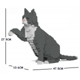 Jekca - Grey Tuxedo Cat 03S - Lego - Sculpture - Construction - 4D - Brick Animals - Toys