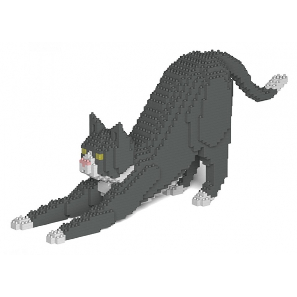 Jekca - Grey Tuxedo Cat 04S - Lego - Sculpture - Construction - 4D - Brick Animals - Toys